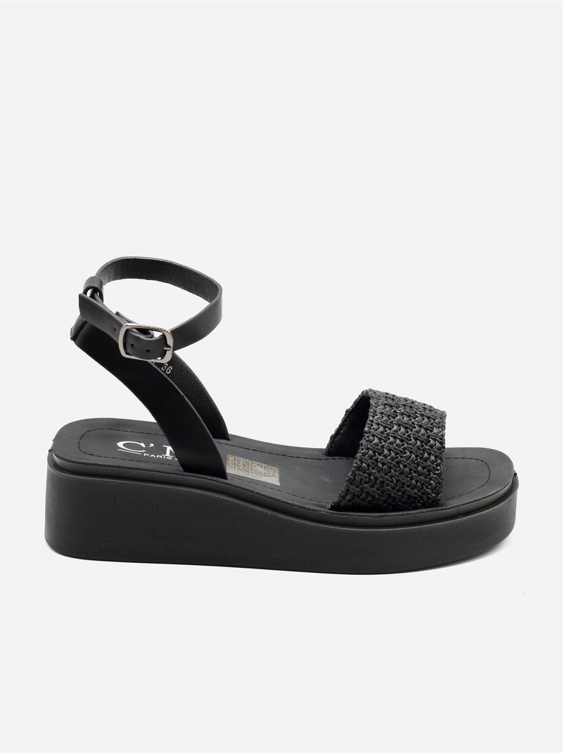 Sandales à large bride tressée - C M Noir - Kiabi