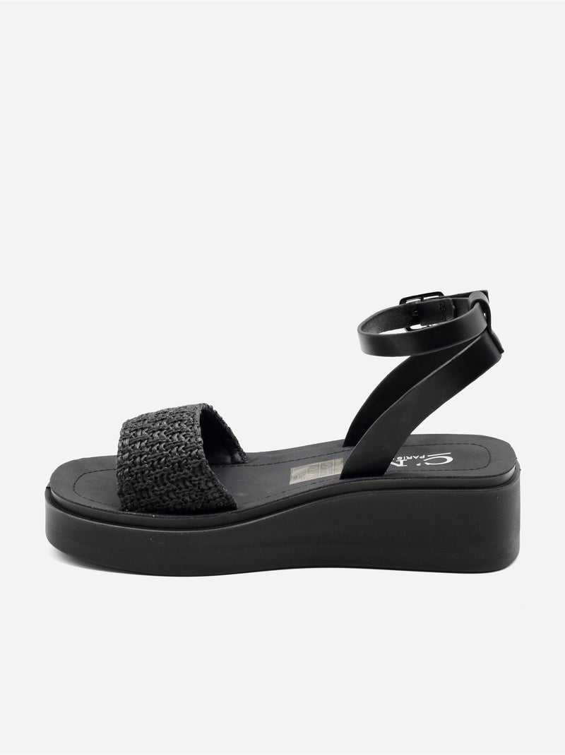 Sandales à large bride tressée - C M Noir - Kiabi