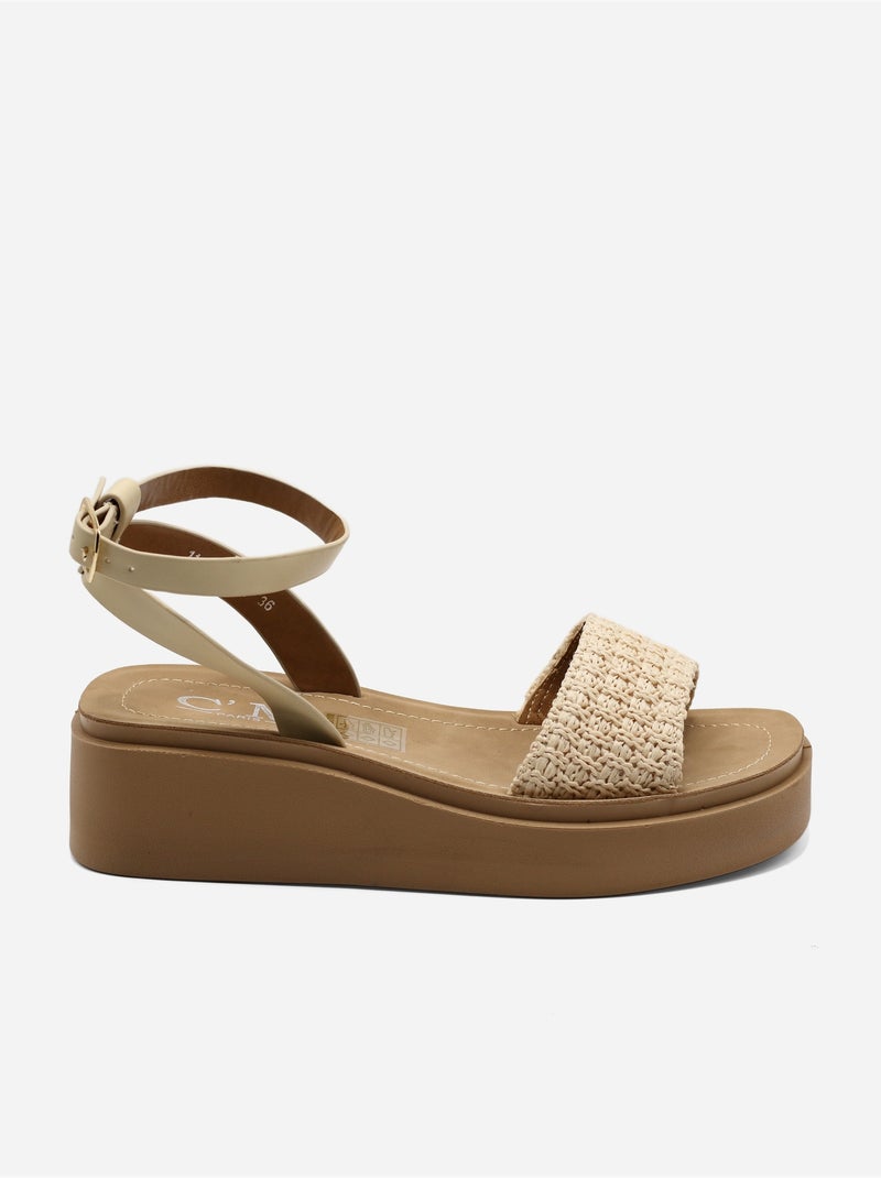 Sandales à large bride tressée Beige - Kiabi