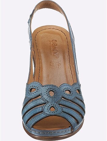 Sandales à motif feuilles en cuir avec élastique et semelle amortissante - Taille standard - Witt