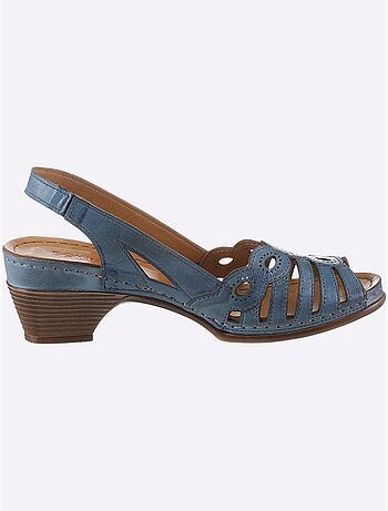 Sandales à motif feuilles en cuir avec élastique et semelle amortissante - Taille standard - Witt