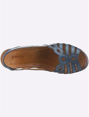 Sandales à motif feuilles en cuir avec élastique et semelle amortissante - Taille standard - Witt