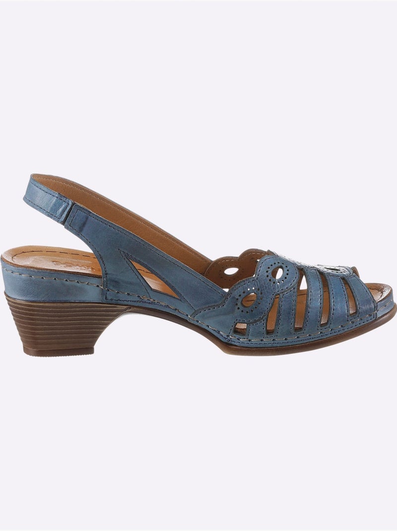 Sandales à motif feuilles en cuir avec élastique et semelle amortissante - Taille standard - Witt Bleu roi - Kiabi