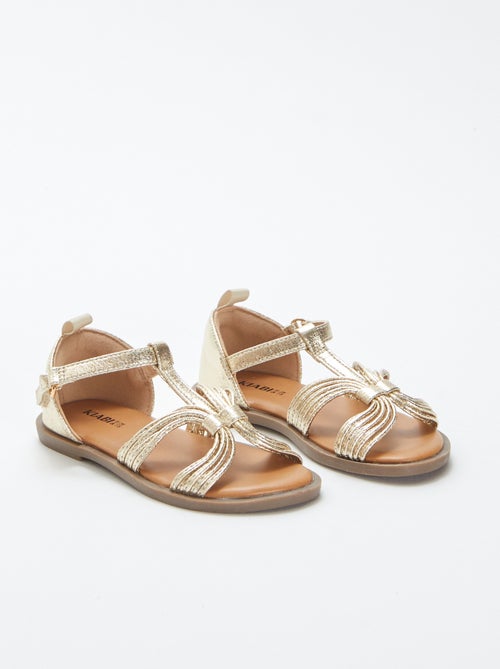 Sandales à multiples brides dorées à scratchs - Kiabi