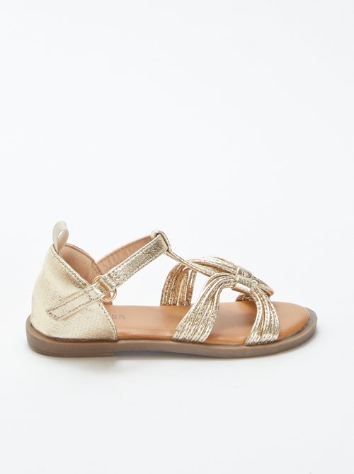 Sandales à multiples brides dorées à scratchs - Kiabi