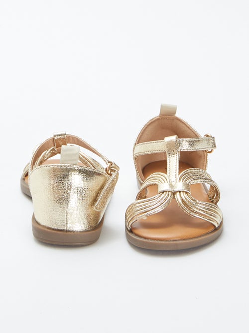 Sandales à multiples brides dorées à scratchs - Kiabi