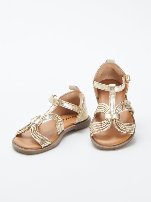 Sandales à multiples brides dorées à scratchs - Kiabi