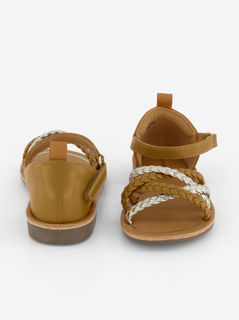 Sandales à multiples brides tressées Marron - Kiabi