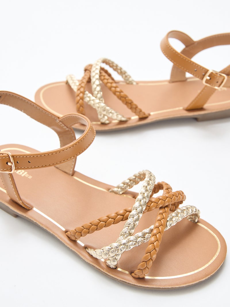 Sandales à multiples brides tressées Marron - Kiabi