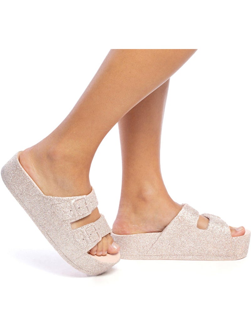 Sandales à paillette compensées Femme Nude - Kiabi