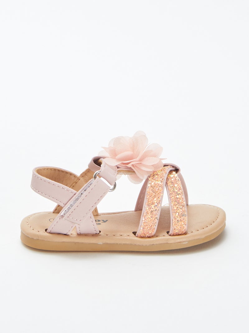 Sandales à paillettes avec fleur en tissu ROSE - Kiabi