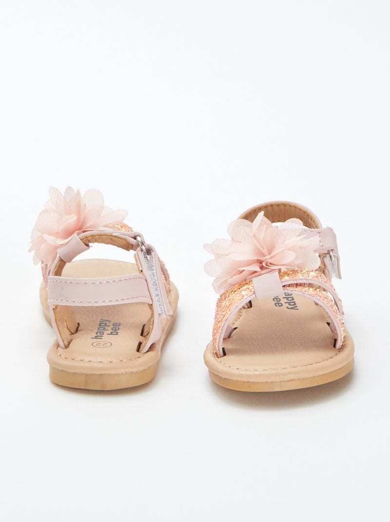 Sandales à paillettes avec fleur en tissu ROSE - Kiabi