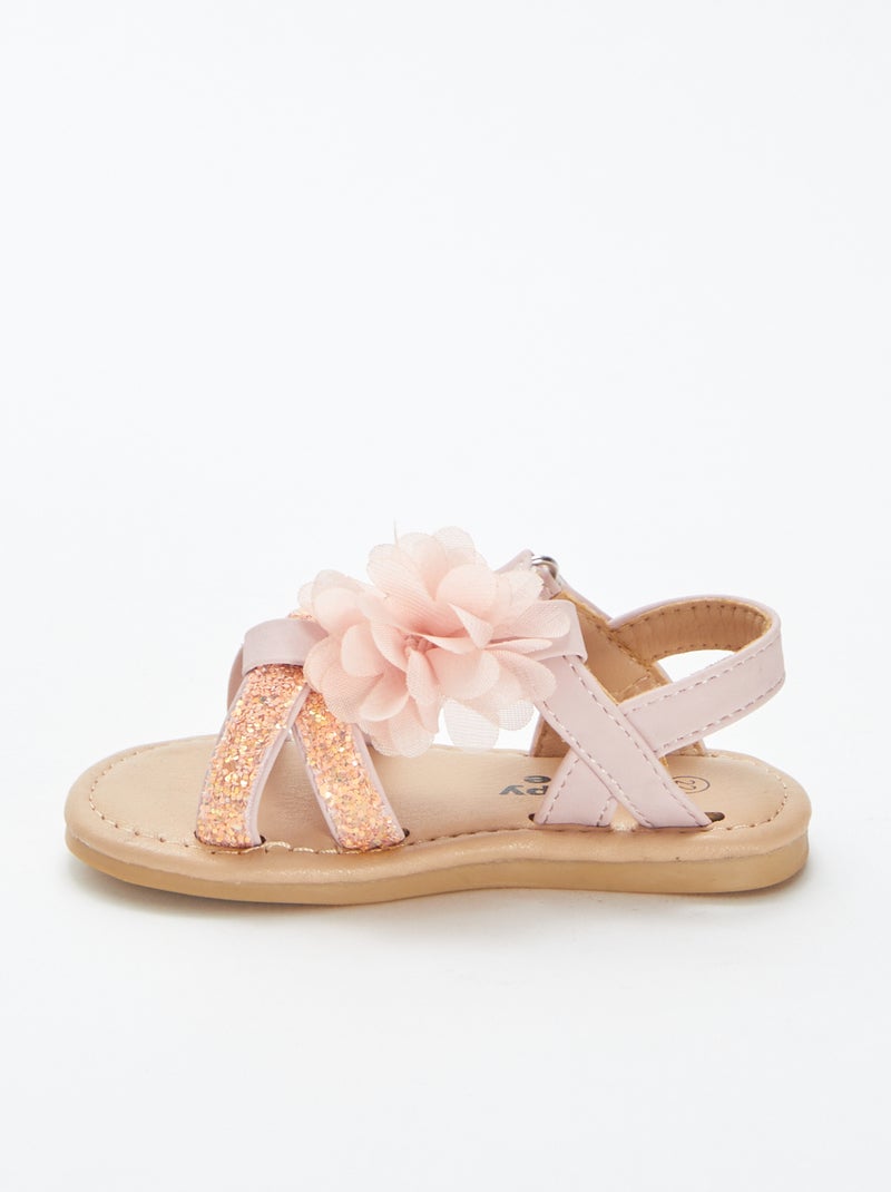 Sandales à paillettes avec fleur en tissu ROSE - Kiabi