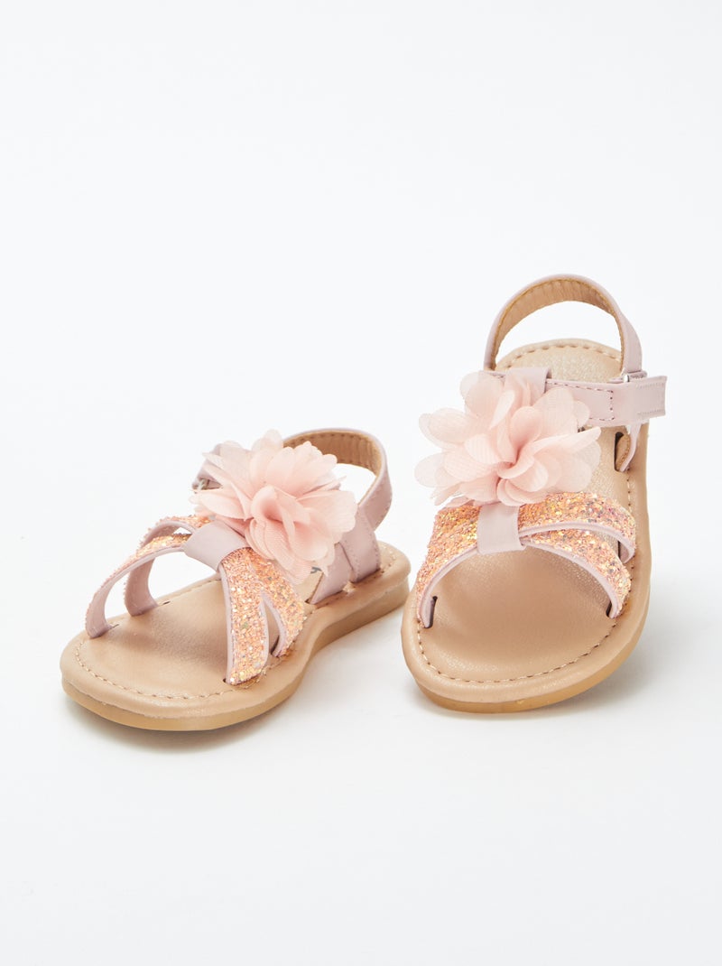 Sandales à paillettes avec fleur en tissu ROSE - Kiabi