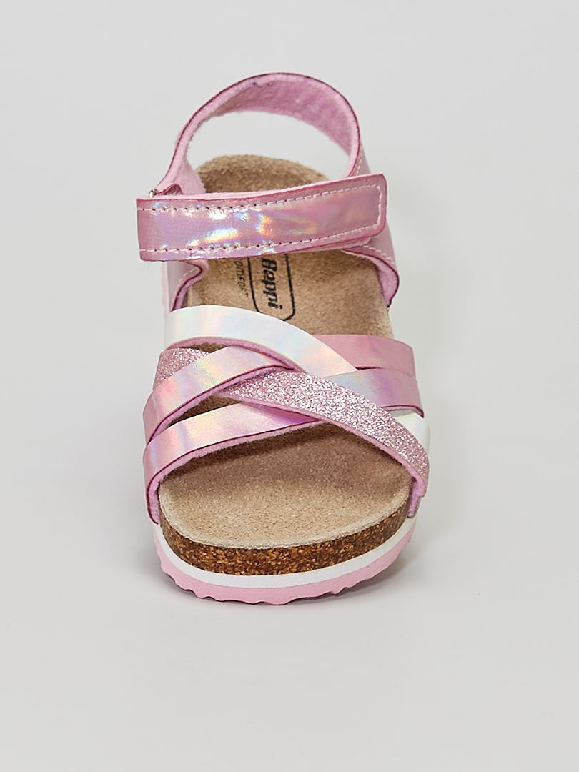Sandales à paillettes semelles cuir rose - Kiabi
