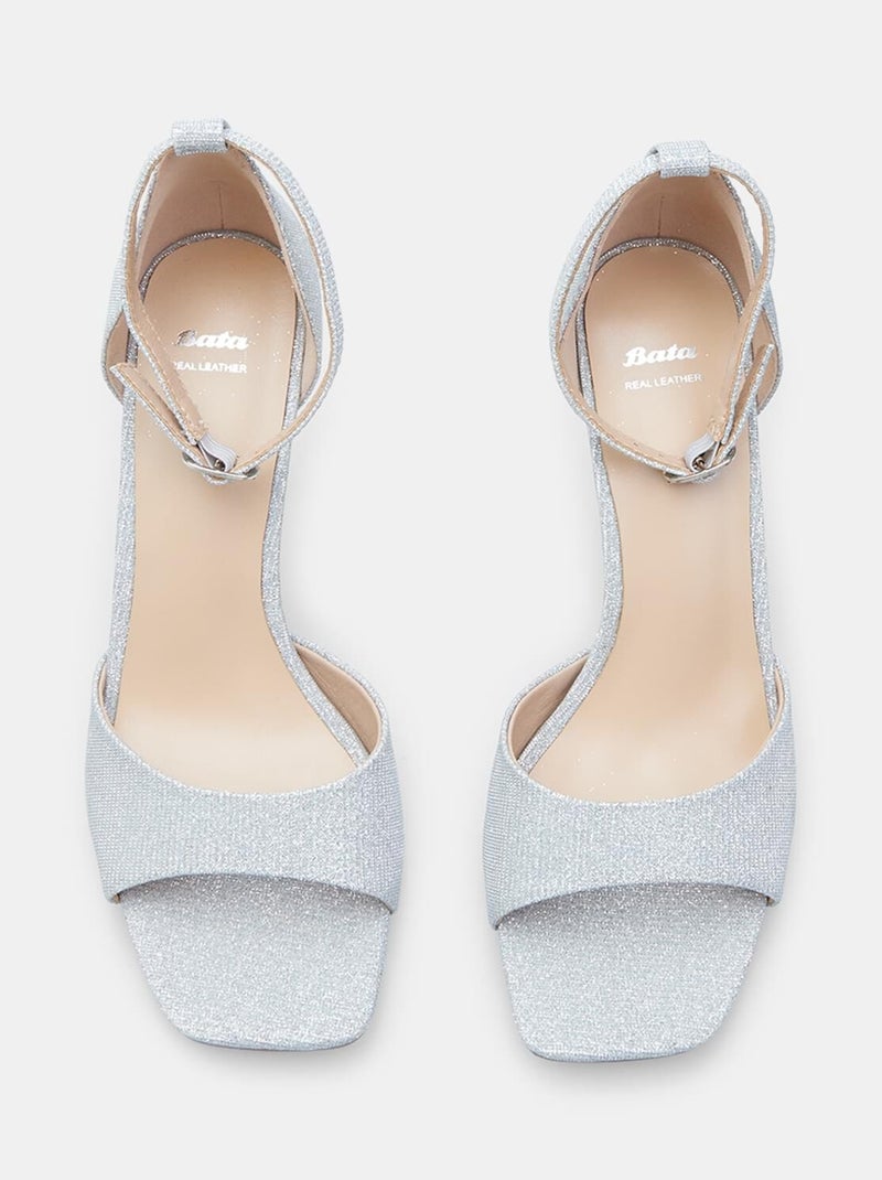 Sandales  à talon avec bride à la cheville BATA Argent - Kiabi