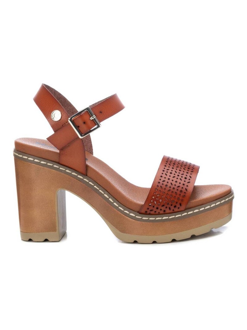 Sandales à talon avec bride cheville Camel - Kiabi