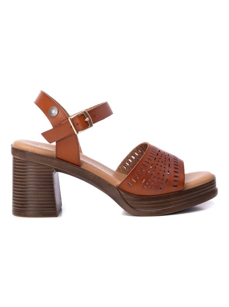 Sandales à talon avec bride cheville Camel - Kiabi
