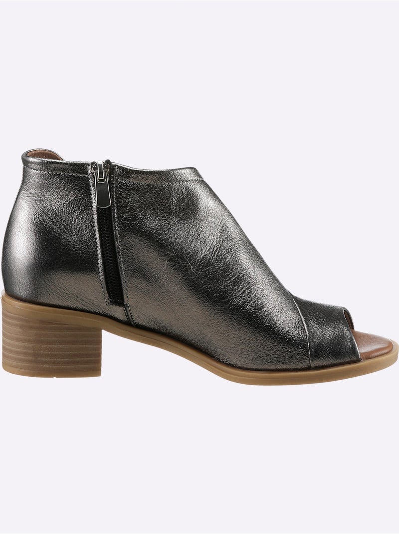 Sandales à talon bottier avec glissière latérale et doublure en cuir - taille standard - helline Argenté - Kiabi