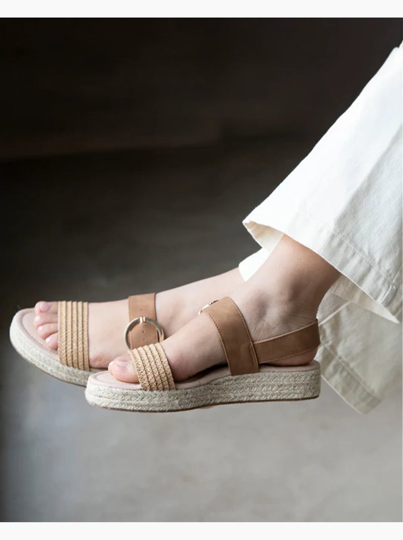 Sandales à talon compensé de 3,5 cm, très confortable Camel - Kiabi