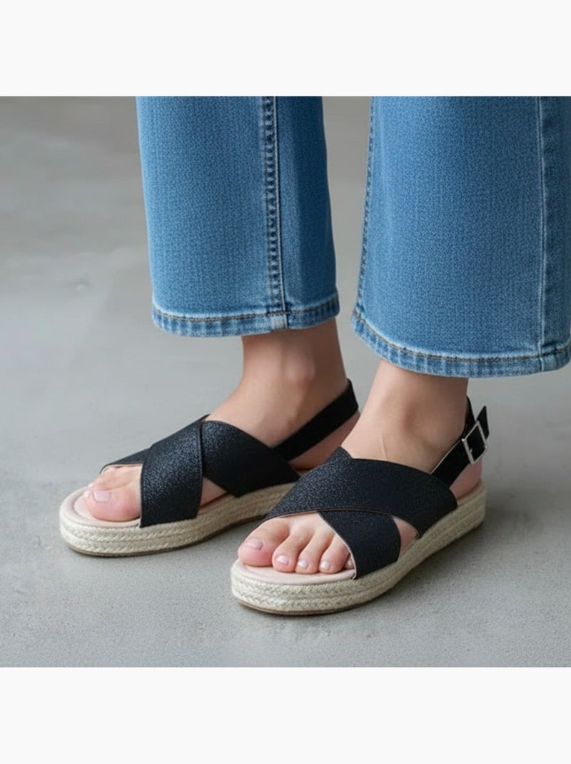 Sandales à talon compensé de 3,5 cm, très confortable  Isotoner Noir - Kiabi