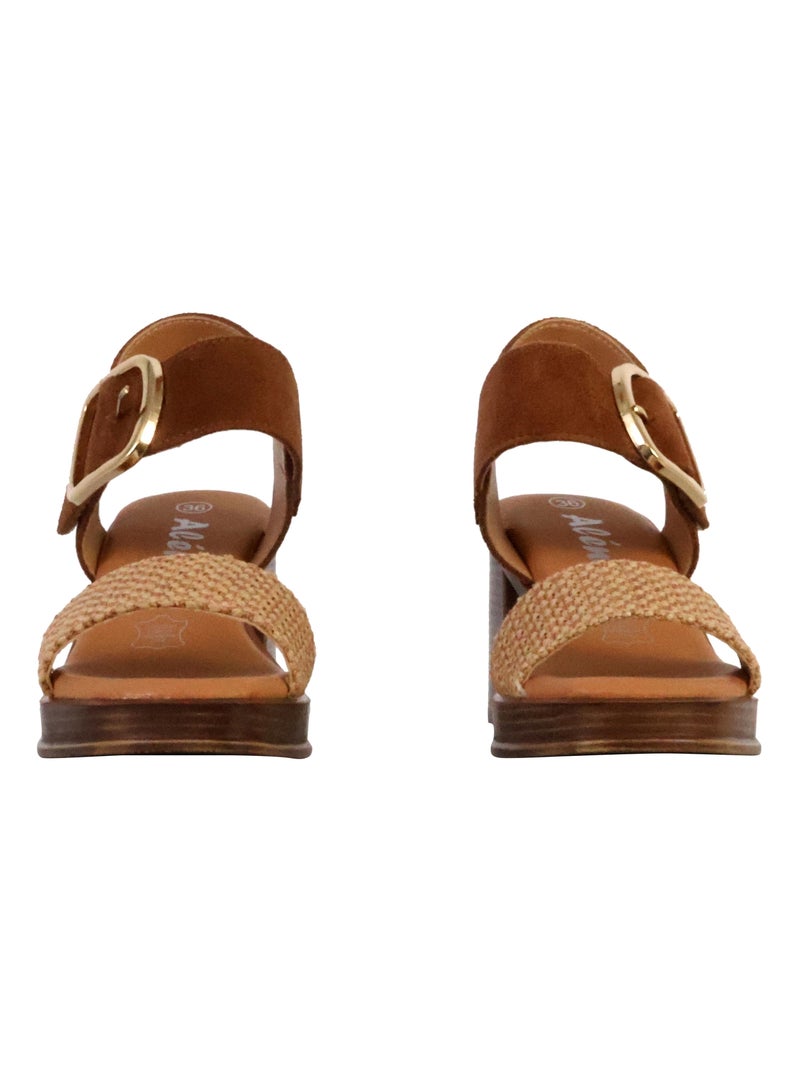 Sandales à Talon Cuir The Divine Factory Alenoa Camel - Kiabi