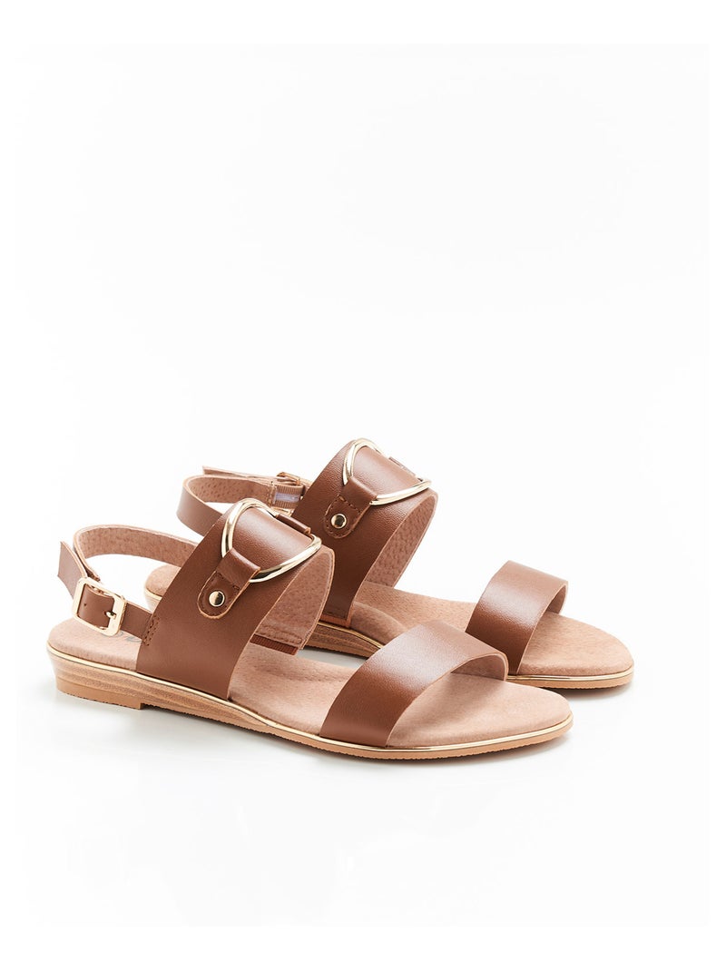 Sandales à talon plat avec boucle fantaisie - Damart Marron - Kiabi