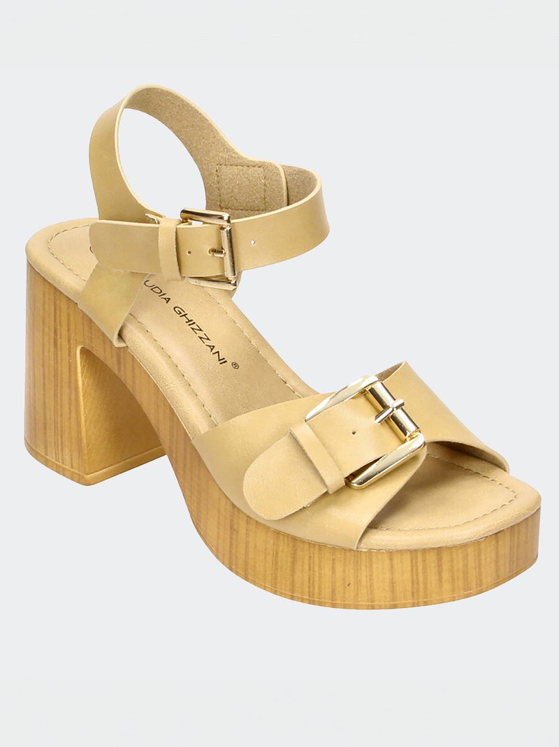 Sandale à talons - Beige & Black - Maison Masilya