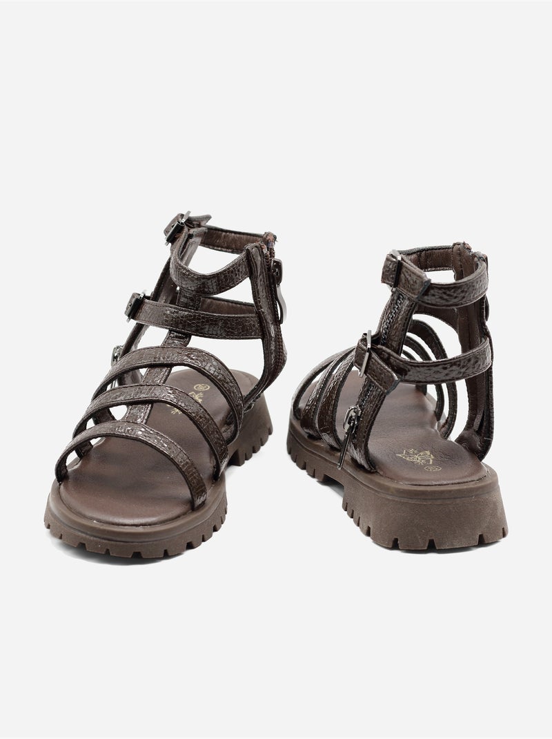 Sandales à zip Marron - Kiabi