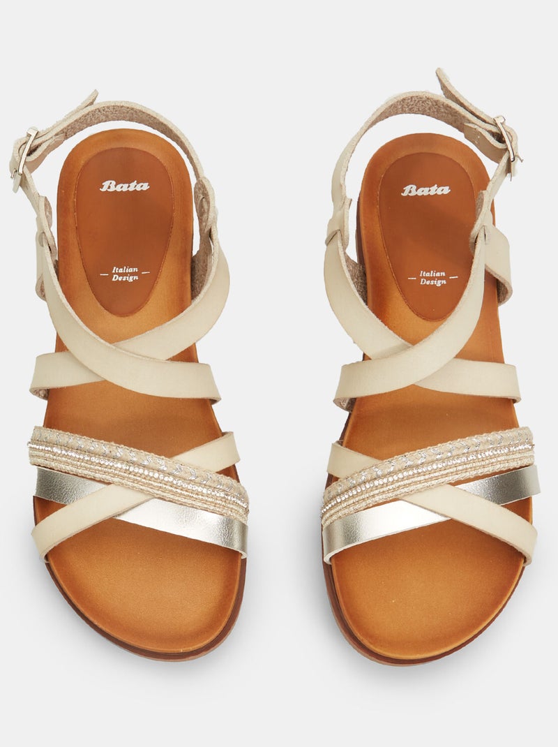 Sandales avec bande en corde et strass BATA Blanc - Kiabi