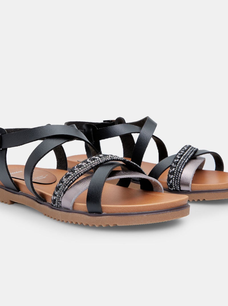 Sandales avec bande en corde et strass BATA Noir - Kiabi