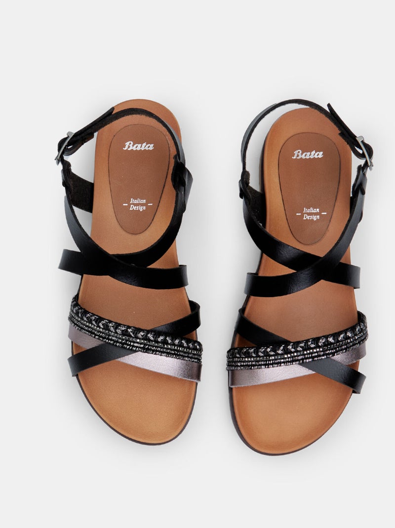 Sandales avec bande en corde et strass BATA Noir - Kiabi