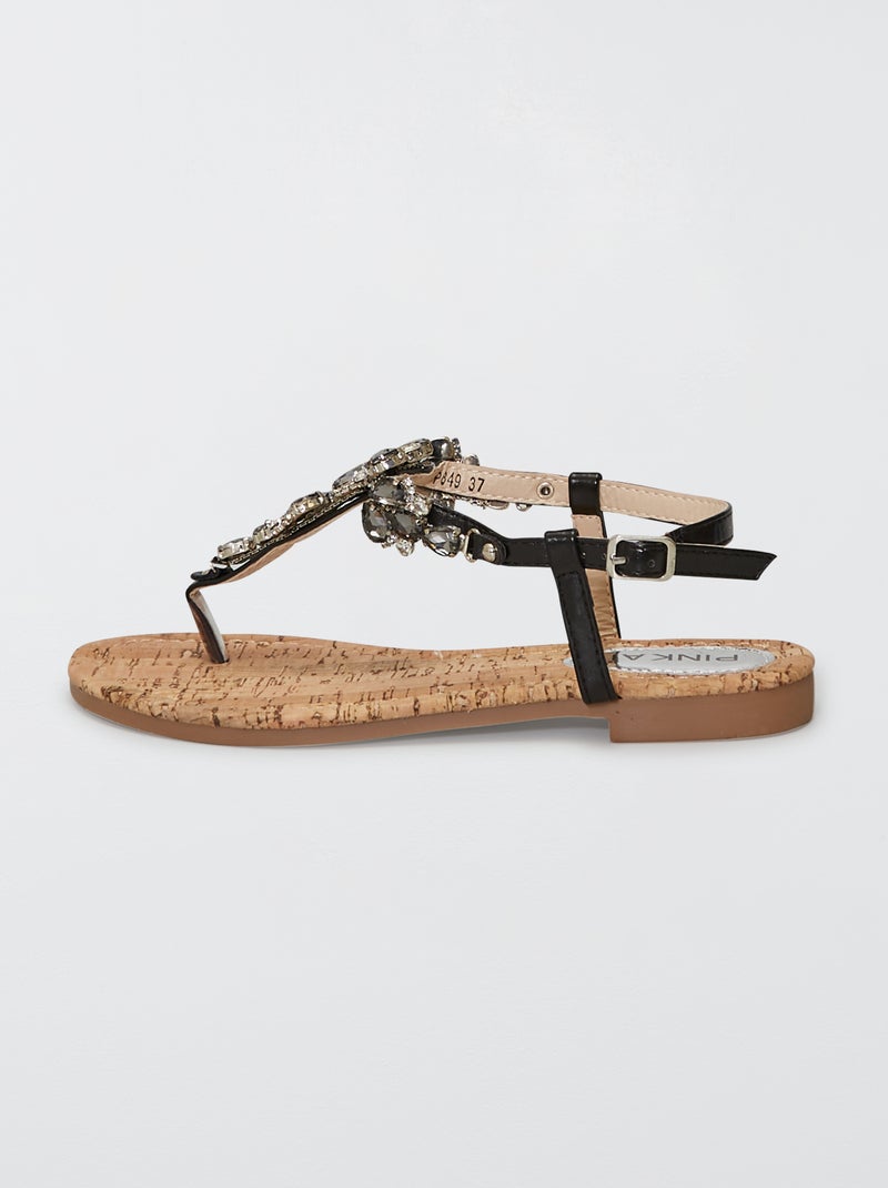 Sandales avec bijoux fantaisies noir - Kiabi