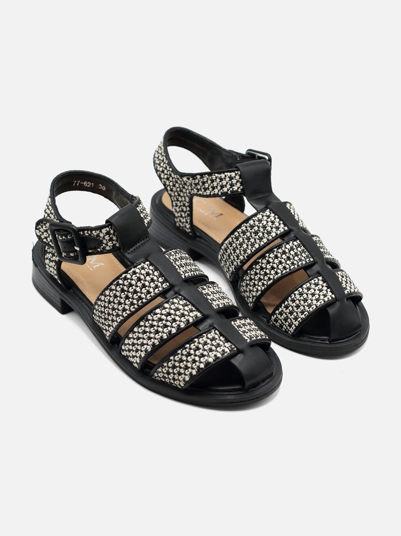 Sandales avec bride en macramé Blanc Noir - Kiabi
