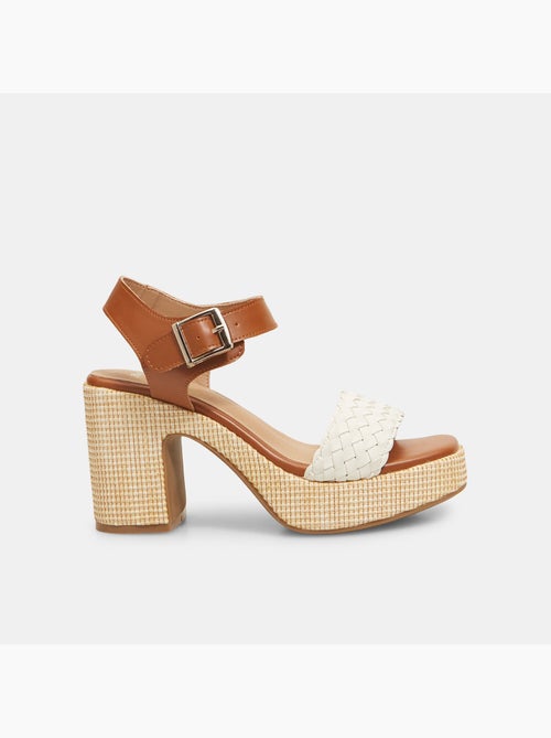 Sandales avec large talon en raphia BATA - Kiabi