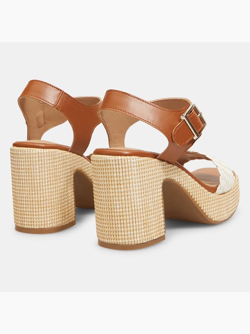 Sandales avec large talon en raphia BATA Blanc - Kiabi