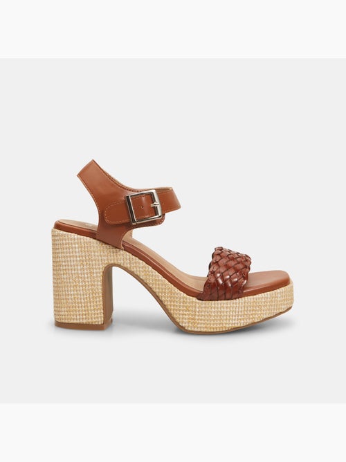 Sandales avec large talon en raphia BATA - Kiabi