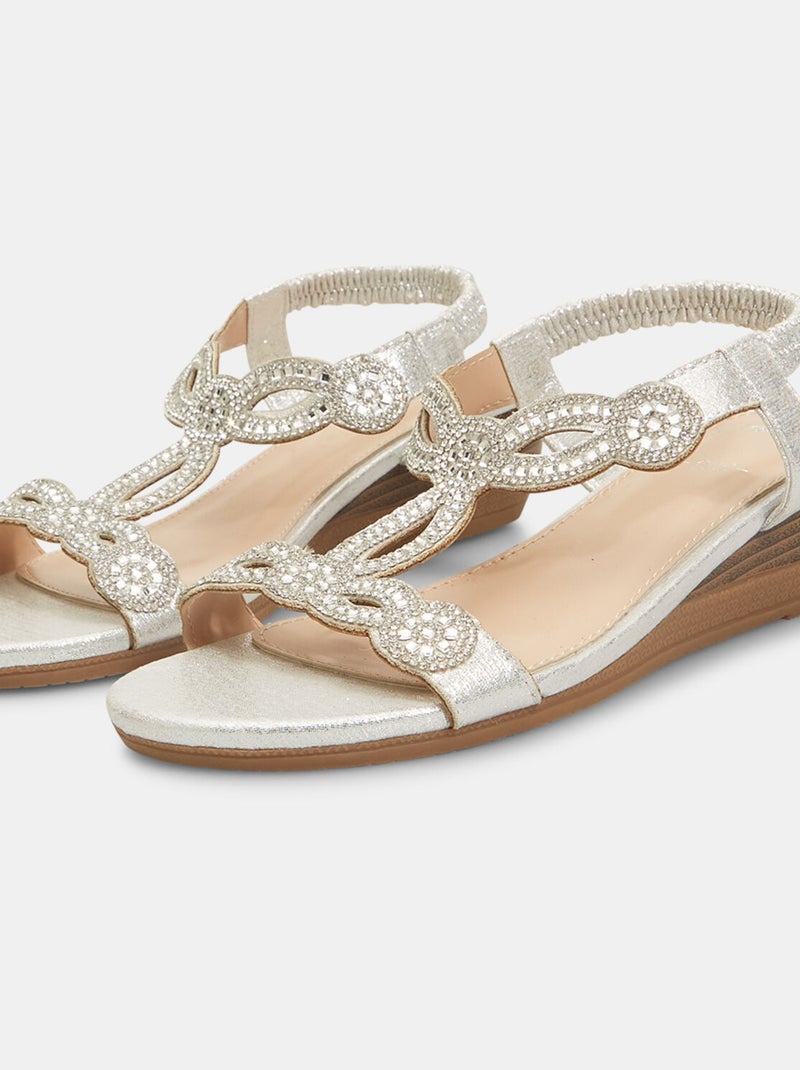 Sandales avec mini semelle compensée et strass BATA Blanc - Kiabi