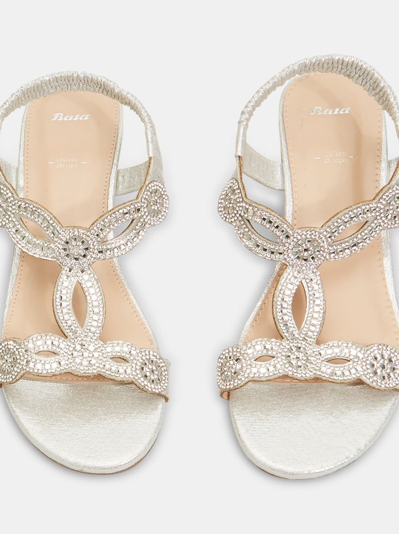 Sandales avec mini semelle compensée et strass BATA Blanc - Kiabi