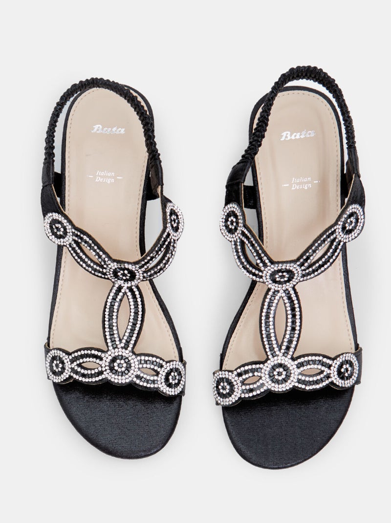 Sandales avec mini semelle compensée et strass BATA Noir - Kiabi