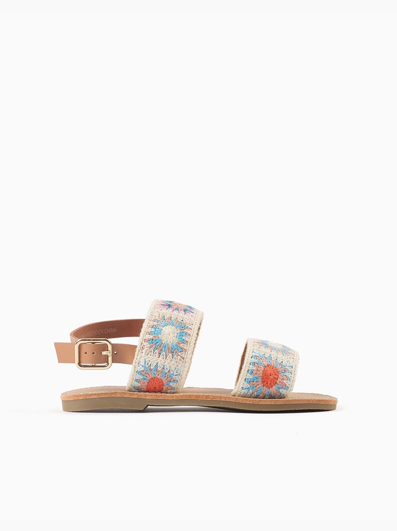 Sandales avec motif floral au crochet Beige - Kiabi