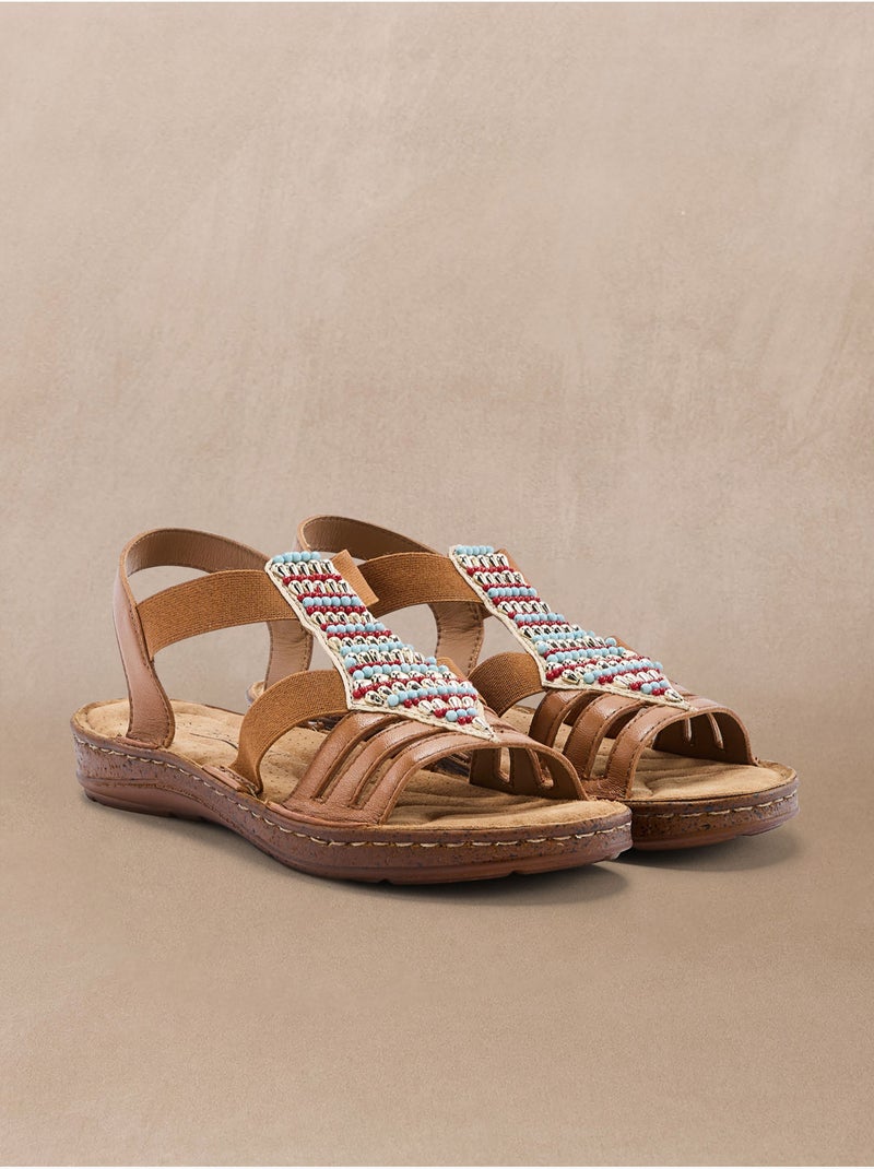 Sandales avec perles fantaisie - PEDICONFORT Marron - Kiabi