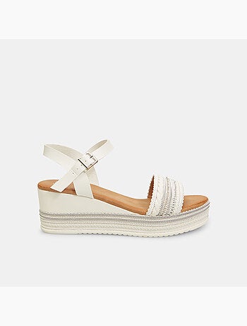 Sandales avec semelle compensée en corde et strass BATA