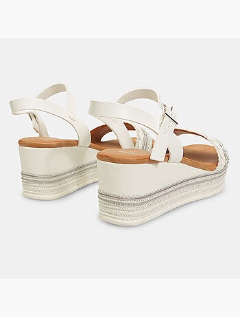 Sandales avec semelle compensée en corde et strass BATA