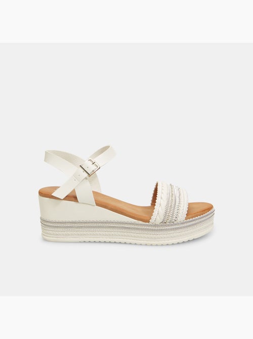 Sandales avec semelle compensée en corde et strass BATA - Kiabi