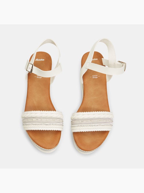 Sandales avec semelle compensée en corde et strass BATA - Kiabi