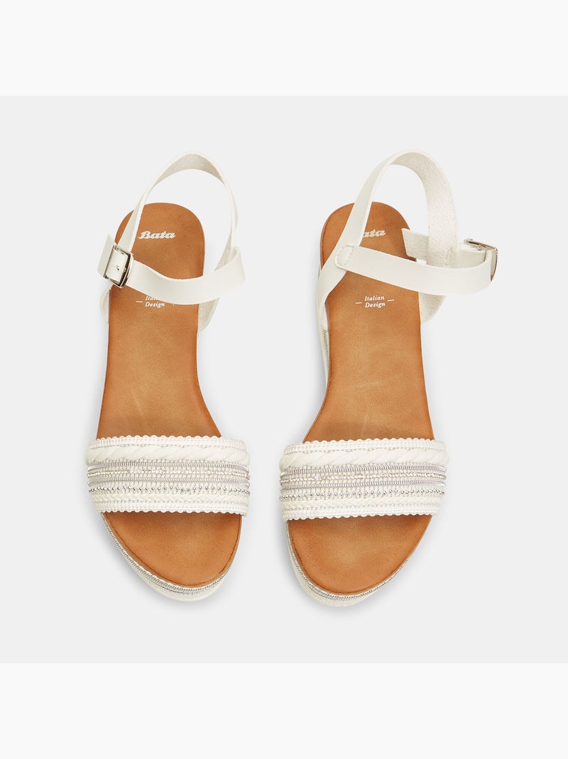 Sandales avec semelle compensée en corde et strass BATA Blanc - Kiabi