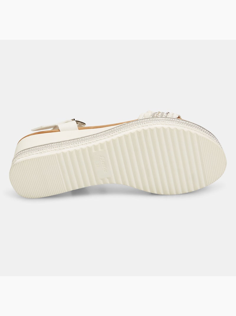 Sandales avec semelle compensée en corde et strass BATA Blanc - Kiabi