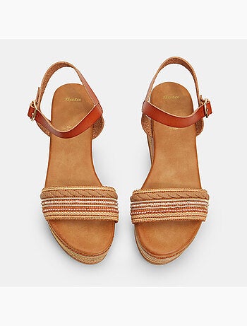 Sandales avec semelle compensée en corde et strass BATA