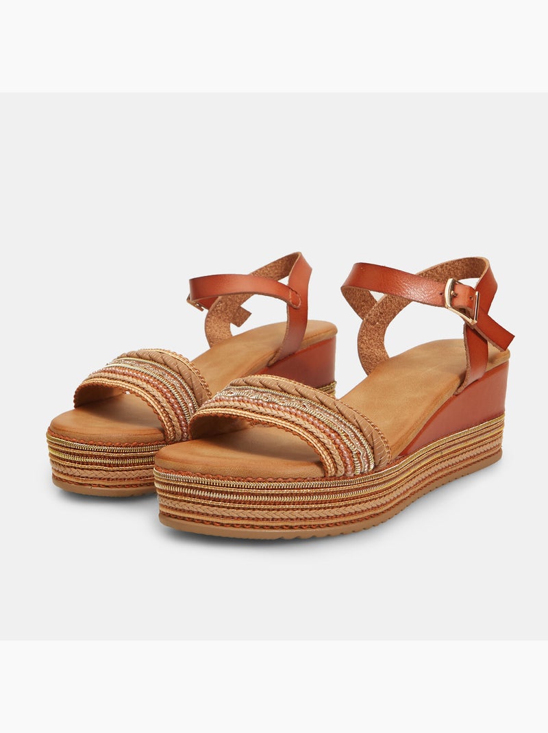 Sandales avec semelle compensée en corde et strass BATA Marron - Kiabi